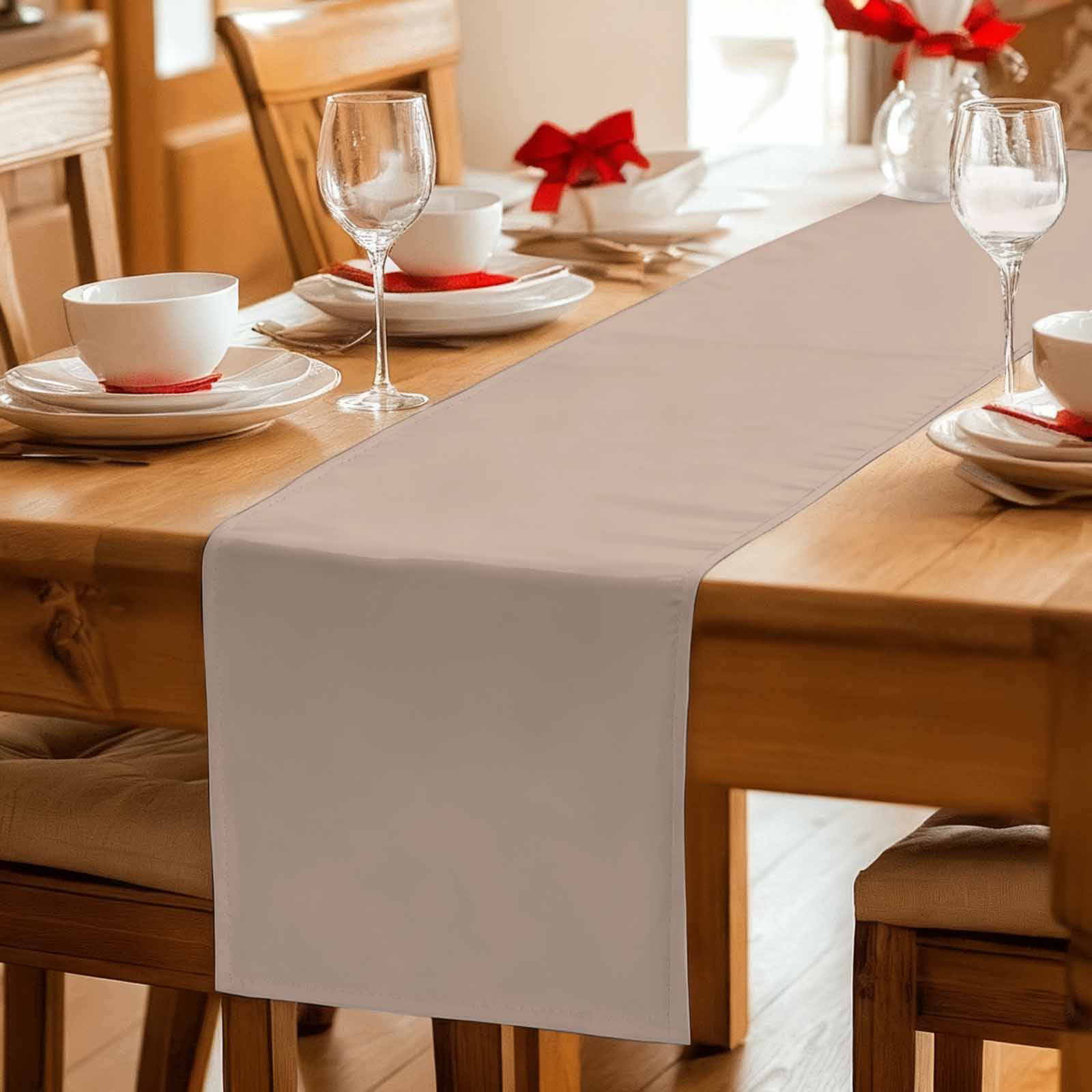 Warm Beige Table Runner, Solid Color Farmhouse Beige Washable Cotton Linen Table Runners 60 Inches Long, Dresser Scarf Runner for Coffee/TV Stands/Kitchen/Cabinets 13''x60''