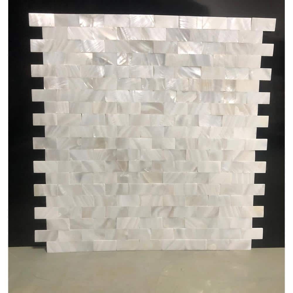 Art3d White Opal Subway Pattern Seamless 12 in. x 12 in. Mother of Pearl Tile (1-Pack)