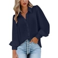 thumbnail image 2 of HLKJKLS Winter Clothing For Women Printed Long Sleeve Shirt Lapel Buttons Loose Casual Work Polyester Spandex Blue S-3Xl, 2 of 5
