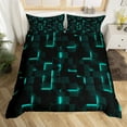 thumbnail image 2 of Manfei Kids Teens Adults Geometric Plaid Grid 3pcs Duvet Cover King,Black Teal Ultra Soft Bedding King Size,Minimalist Futuristic Cubes Microfiber Comforter Cover King(No Comforter), 2 of 6