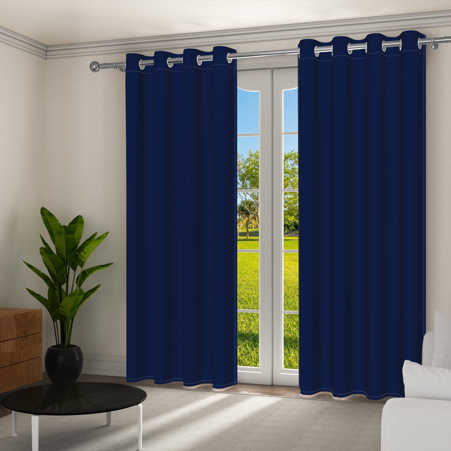 Aofoto Navy Blue Thermal Insulated Grommet Curtain Bedroom Blackout Curtains 2 Panels, 42" W x 63" L