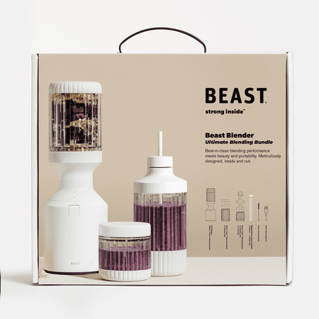 The Beast Blender; Personal Countertop Blending for Smoothies, Shakes, Food Prep & Frozen Fruits & Veggies; Extra Portable Vessels, Straw Cap & Straws Included; 1000W Motor (Cloud White)