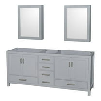 Wyndham Collection Sheffield 80 Inch Double Bathroom Vanity in Gray, No Countertop, No Sink, and Medicine Cabinets