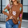 thumbnail image 4 of Rohuuque Fall Trendy Swearter for Women Casual Crew Neck Loose Flower Printed Long Sleeved Pullover Sweater Tops Brown, 4 of 8