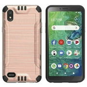 Kaleidio Case For TCL A2 A507DL, SIGNA [Combat Armor] Brushed Metallic Impact [Shockproof] Protector Hybrid Cover [Rose Gold/Black]