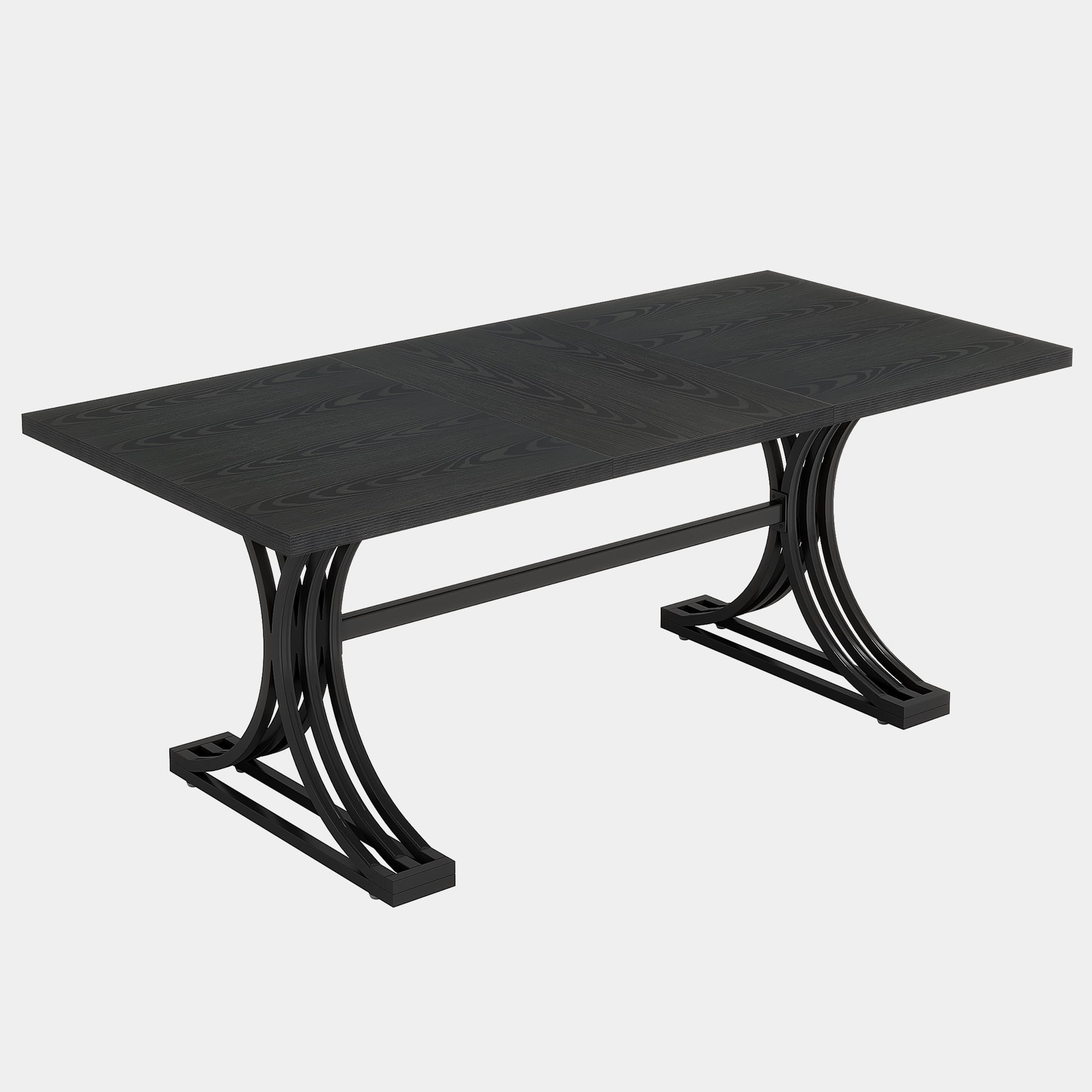 Fnova 63" Modern Dining Table, Rectangular Wooden Top Kitchen Table, Stylish Metal Trestle Legs, Seats 4 to 6 for Dining Room & Kitchen, Living Room