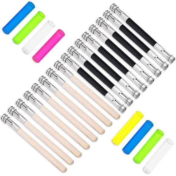 RETON 24Pcs Pencil Extenders Set, Pencil Lengthener, Including 16PCS Wooden Handle Adjustable Dual Head Pencil Extender Holder, 8PCS Plastic Pencil Cap, Office Art Write Tool