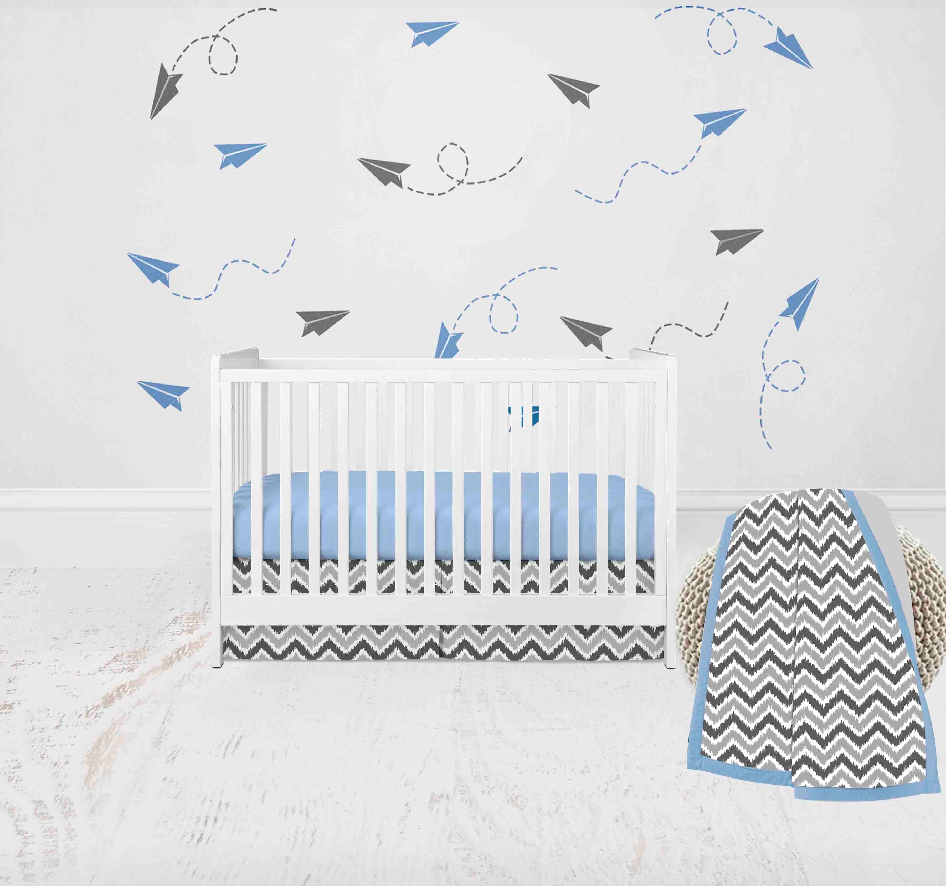 Bacati - Ikat Dots Chevrons 3-Piece Crib Bedding Set - Blue Grey Boys