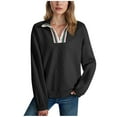 thumbnail image 2 of Ailaofu Womens Casual Textured Sweatshirt Colorblock Striped Collar Quarter Zip Long Sleeve Pullover Tops, 2 of 7