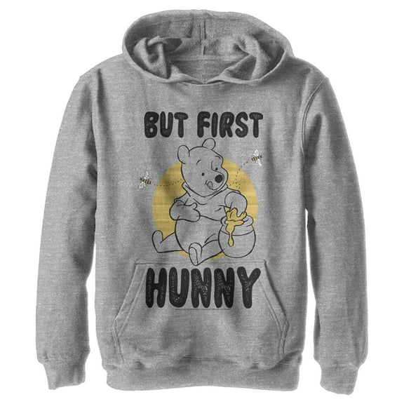 Boy's Winnie the Pooh But First, Hunny  Pull Over Hoodie Athletic Heather X Large