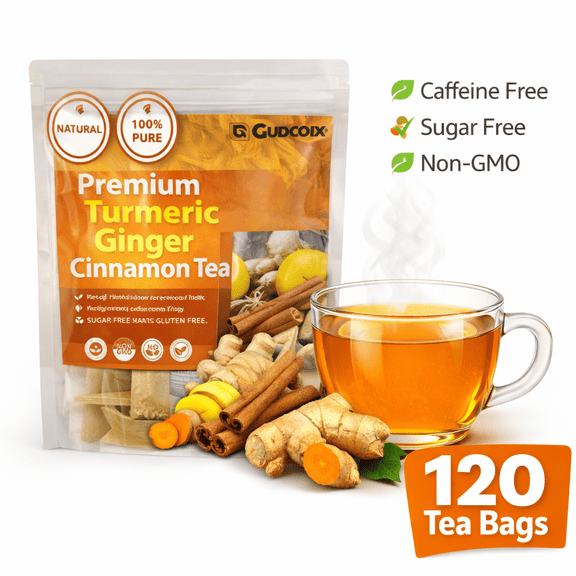 120 Premium Turmeric, Ginger, Cinnamon Blend Tea Bags, 100% Natural & No Additives & Caffeine Free.