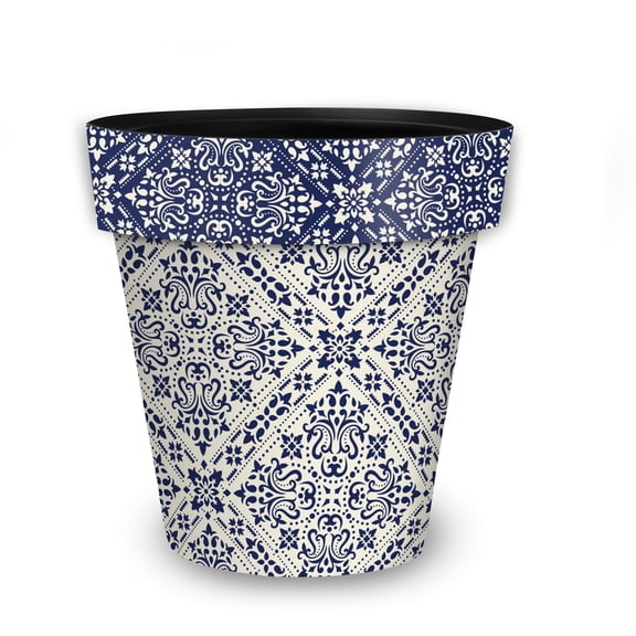 Briarwood Lane Everyday Planter 11.75 x 11 x 11 Navy and Tan Damask Medium