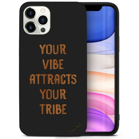 Case Yard Wooden Case for iPhone-12-Pro-Max Soft TPU Silicone cover Slim Fit Shockproof Wood Protective Phone Cover for Girls Boys Men and Women Supports Wireless Charging Vibe Attracts Tribe Design