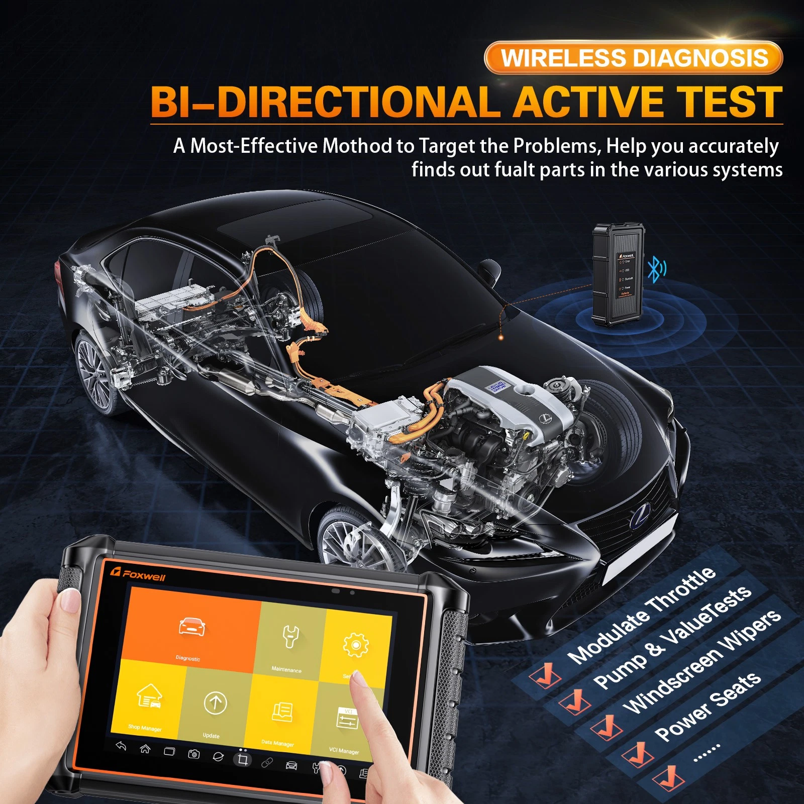FOXWELL GT65 OBD2 Scanner All System Bidirectional Car Diagnostic Scan Tool, 24+ Resets ECU Cod-ing Oil Reset  8 inches Diagnostic Tool 2 Years Free Upgrade
