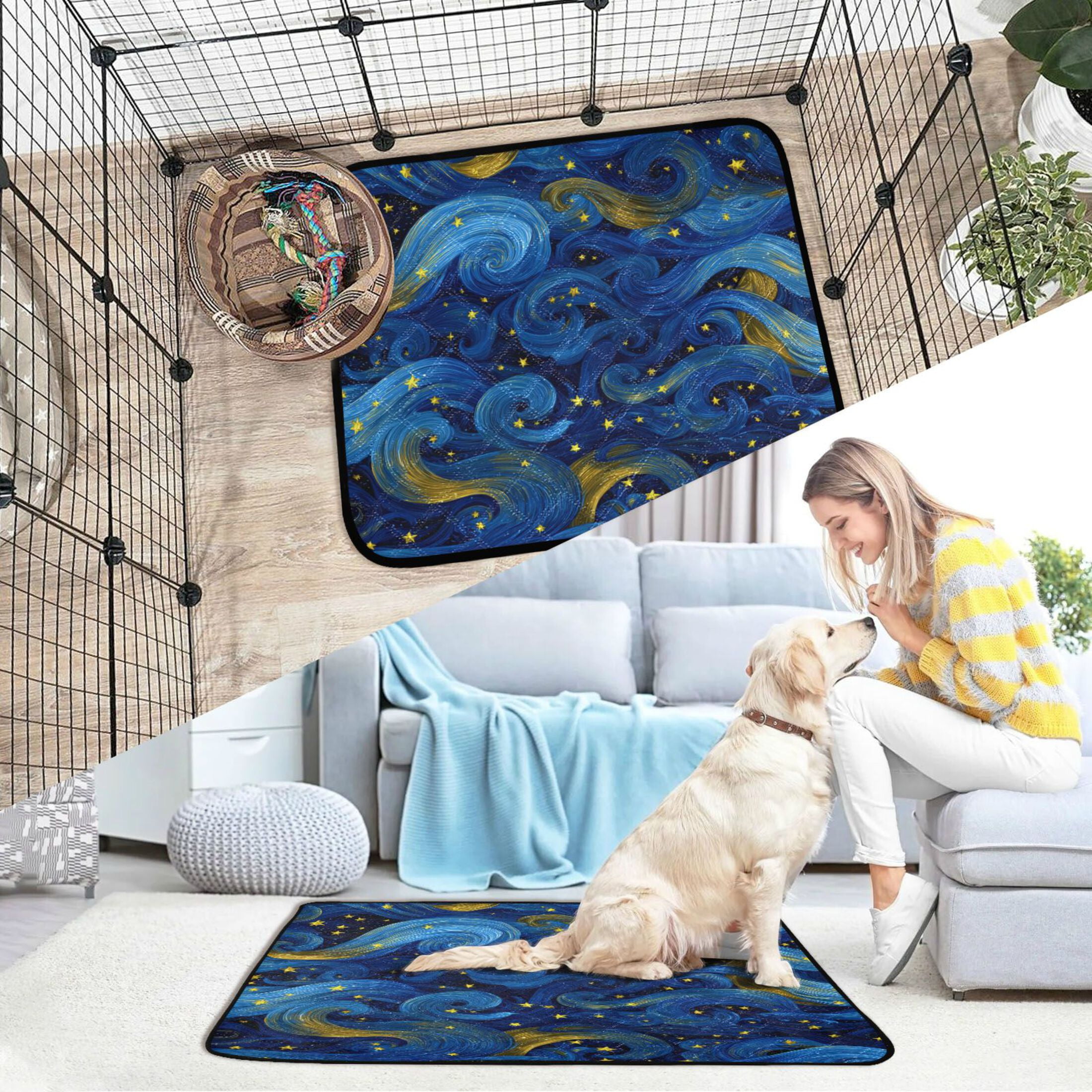 Qxltty Blue Swirled Waves Cat litter Pads Pet Set of 2 Diaper Mats Center Anti-leakage Layer Absorbent Soft and Comfortable