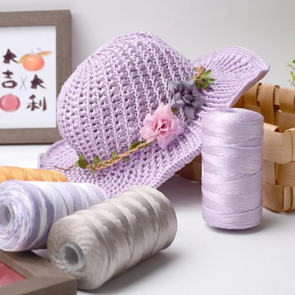 DJH-3Pcs Soft Cord Nylon Yarn, Ice Linen Silk Hand Knitting Light Body Yarn Summer Sun Hat Yarn Hollow Yarn for Crocheting for DIY Summer Shoes Bags Cushions 100g/3.53ounces/Roll-1