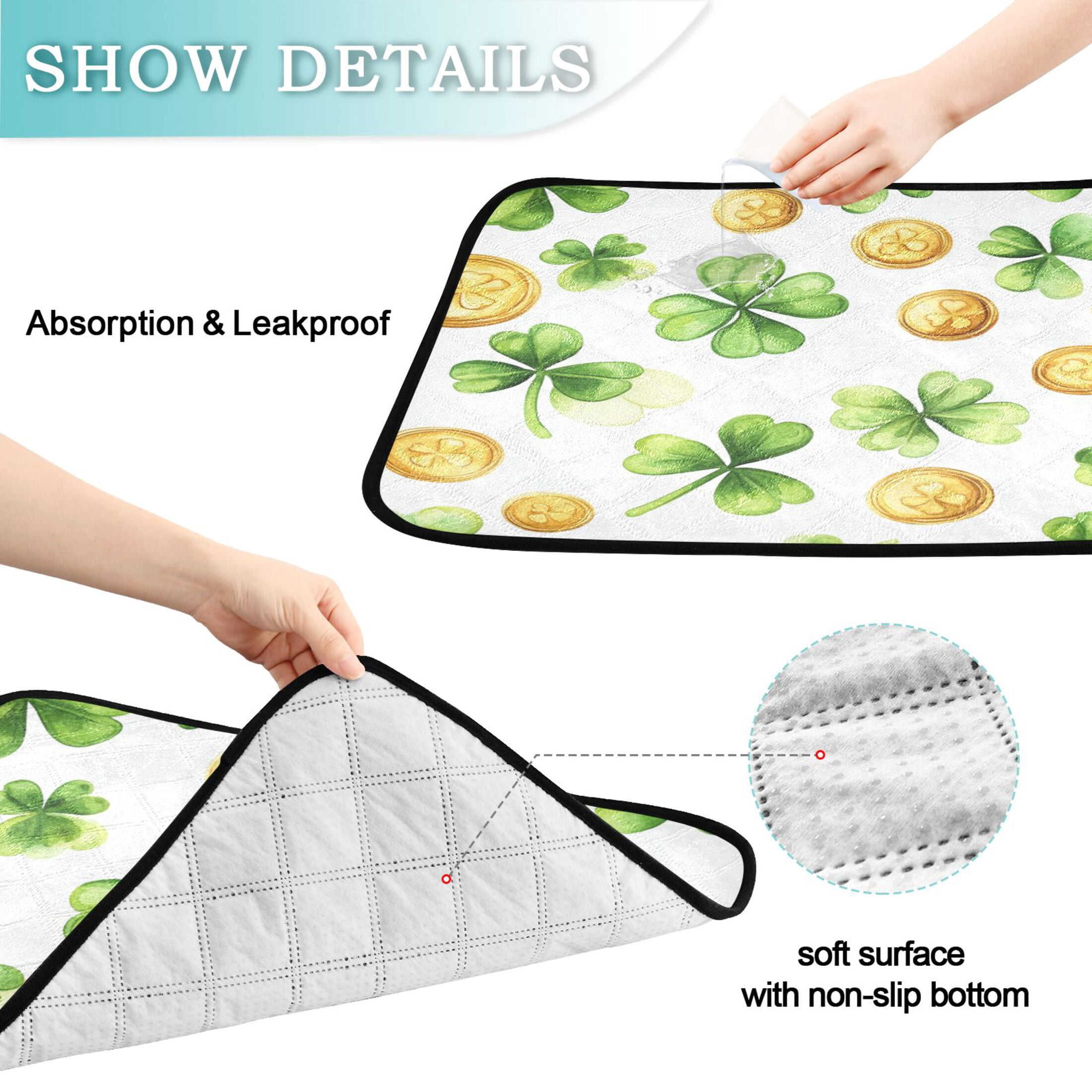 Qxltty St Patricks Shamrock and Gold Coin Patterns Cat litter Pads Pet Set of 2 Diaper Mats Center Anti-leakage Layer Absorbent Soft and Comfortable