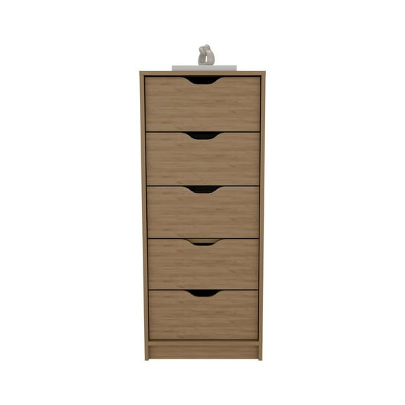Depot E-Shop Houma 5 Drawers Narrow Dresser, Slim Storage Chest of Drawers, Natural Oak