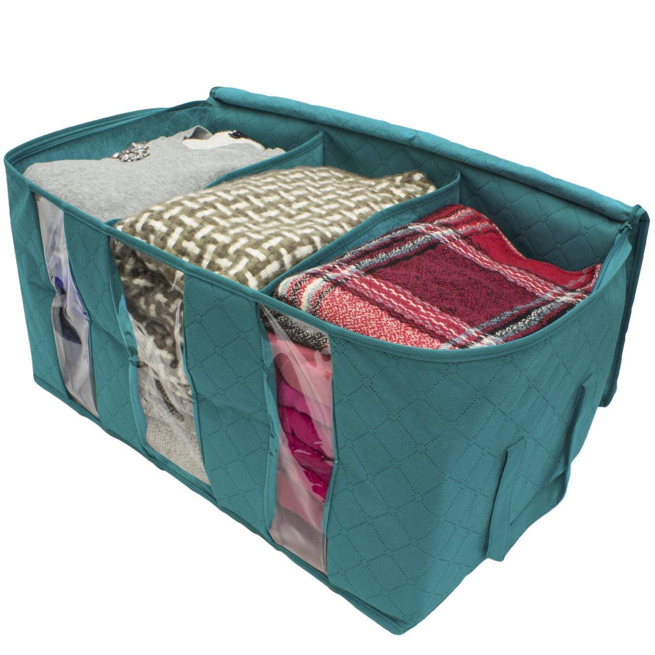Sorbus 3-Section Foldable Storage Bag Organizers – Clothes, Blankets, Closet & Bedroom Storage, Aqua