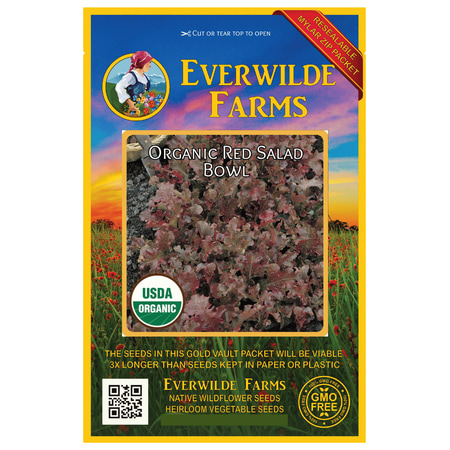 Everwilde Farms - 500 Organic Red Salad Bowl Leaf Lettuce Seeds - Gold Vault Jumbo Bulk Seed