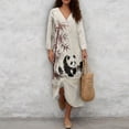 thumbnail image 4 of DISNIMO Panda Print Womens Summer Casual Maxi Dress Linen Style V Neck Dresses 3/4 Sleeve Loose Shift Dress Fashion Long Dresses, S, 4 of 6