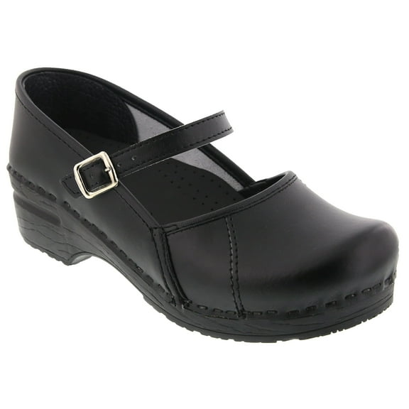 BJORK Marcella Mary Jane Leather Clogs (Black Cabrio, EU-36)