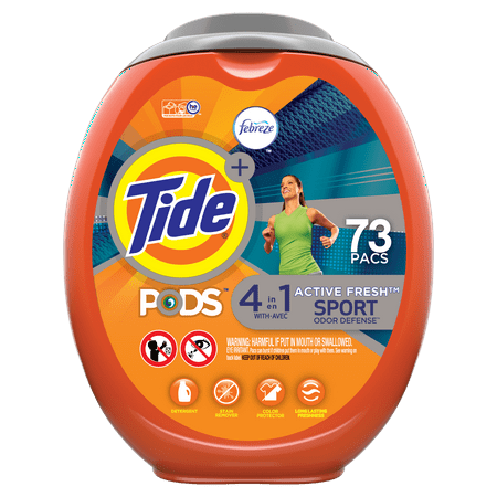 Tide Pods Plus Febreze Sport Odor Defense, Laundry Detergent Pacs, 73