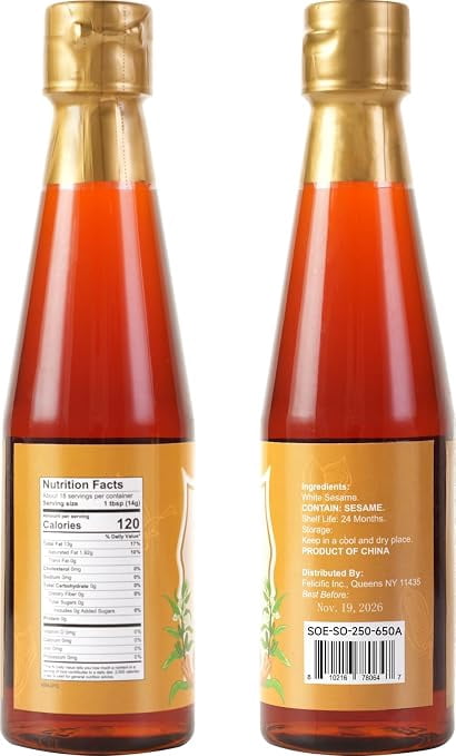 Soeos Sesame Oil, 8.45 Fl Oz (250 ml), Pure Roasted Sesame Seed Oil for Cooking & Seasoning, Rich Nutty Aroma, Ideal for Stir-Fry, Marinades, Noodles & Asian Cuisine