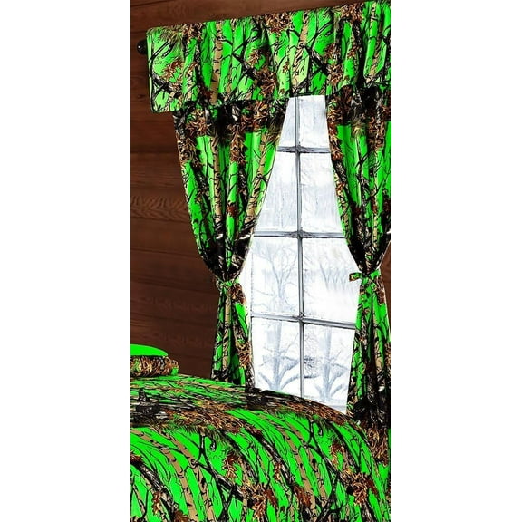 The Woods Bio Hazard Green Camouflage 5pc Curtain Set by Regal Comfort For Hunters Cabin or Rustic Lodge Teens Boys and Girls (Curtain, Bio Hazard Green)