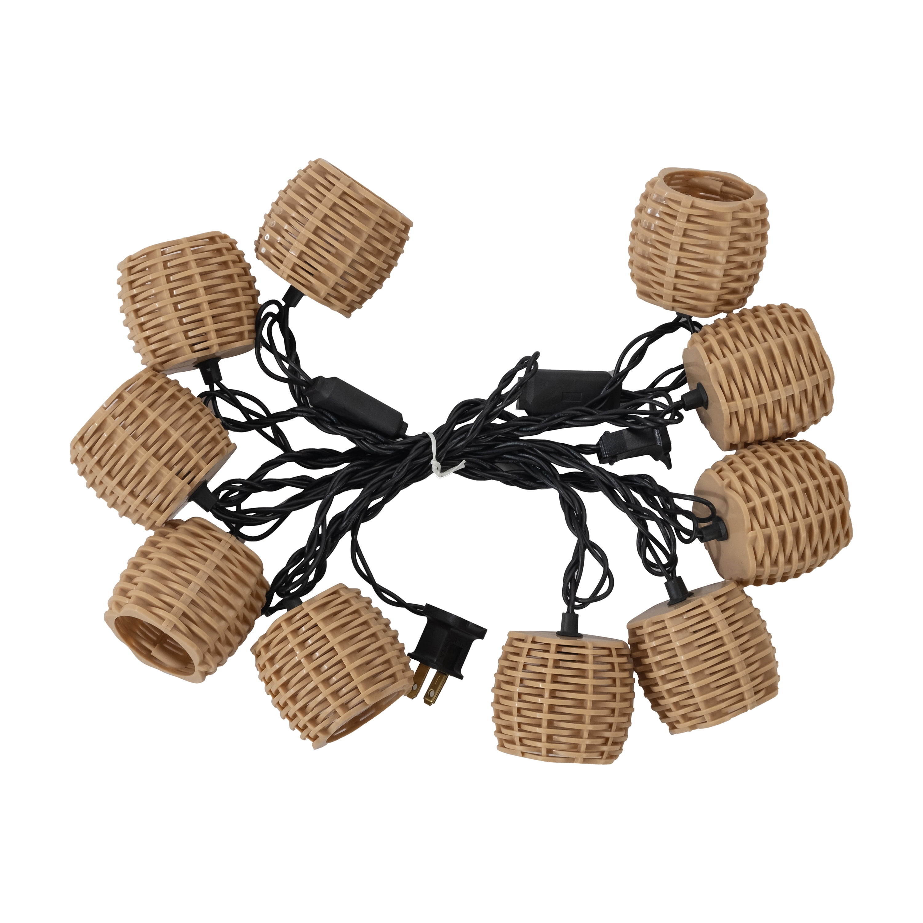 Mainstays 10-Light 7.4-Feet Plug-in Beige Rattan Outdoor String Lights