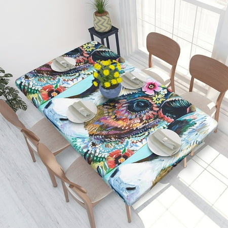 

Home Deluxe Tablecloth Colorful Animal Cow Waterproof Elastic Rim Edged Table Cover- For Christmas Parties And Picnics 4ft