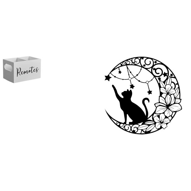 Organizador Remoto De Madera Retro Y Escultura De Gato De Metal Para Pared, Ideal Para Mesita De Noche, Sofá, Oficina, Regalo Para Amantes De Los Gatos, Decoración De Luna Negra.