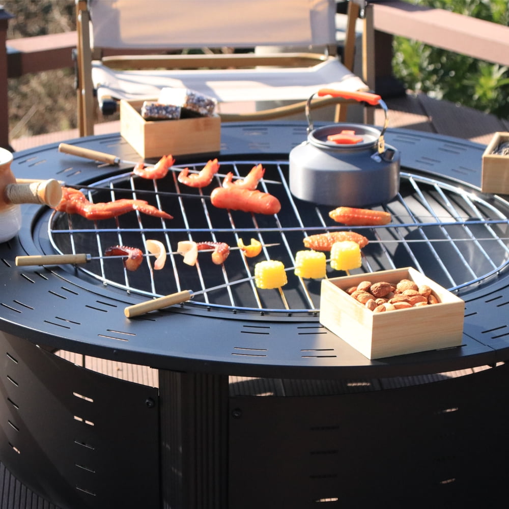 Segmart Round Fire Pit,37'' Outdoor Fire Pit Table for Stove Cooking Tea Barbecue,Smokeless Charcoal Grill Rack Heating Brazier for Patio Courtyard