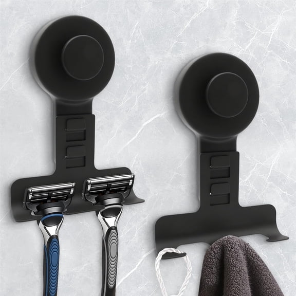 Wrongduck Suction Cup Razor Holder for Shower Wall, 2 Pack Heavy-Duty 15 lb Suction Hooks, Removable Stainless Steel Shower Hook for Razor Towel Phone