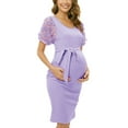 thumbnail image 2 of xiaxaixu Robe pour Femme Enceinte Fleur en Maille Transparente à Manches Courtes Col Ras du Cou Robe Midi Ajustée Robe d'Été Décontractée de Maternité, 2 of 7