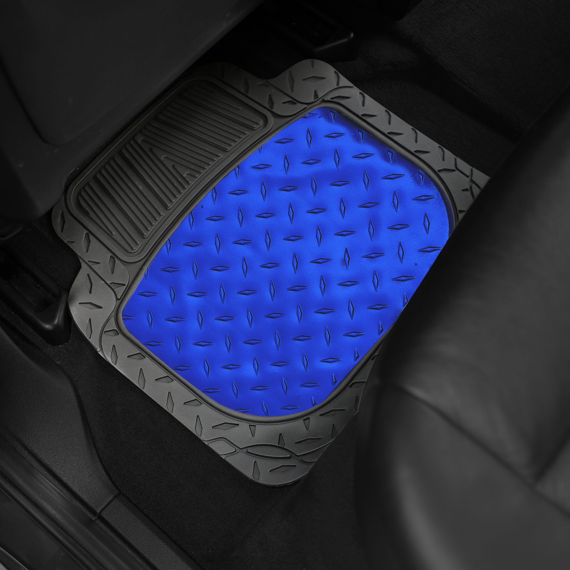 FH Group Climaproof Rubber Car Floor Mat, Universal 4pc Blue Floor Mats with Air Freshener