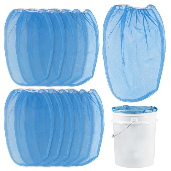 Master Elite 5 Gallon Paint & Liquid Strainer Filter Bag with Pure Blue Fine Nylon Mesh, Pack of 12 - Used in 5 Gallon Buckets, Disposable Filtering Bag, Elastic Top Opening - Hydroponics, Gardening