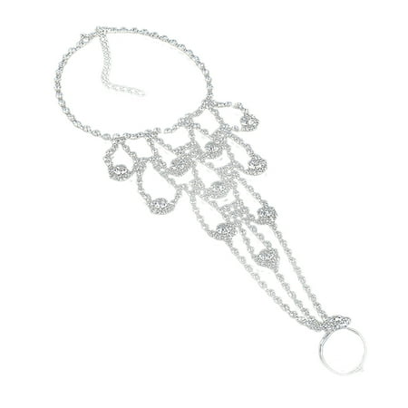 Anklet Toe Ring Set Womens Barefoot Sandals Bridal Rhinestones Beach Toe Ring Anklet Clear Crystal Barefoot Sandals for Wedding Party ()