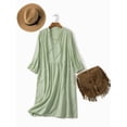 thumbnail image 5 of Womens V Neck Cotton Casual Loose Shift Tunic Smock Summer Dresses Vacation Dress 3/4 Sleeve Pocket Green XXXL, 5 of 7