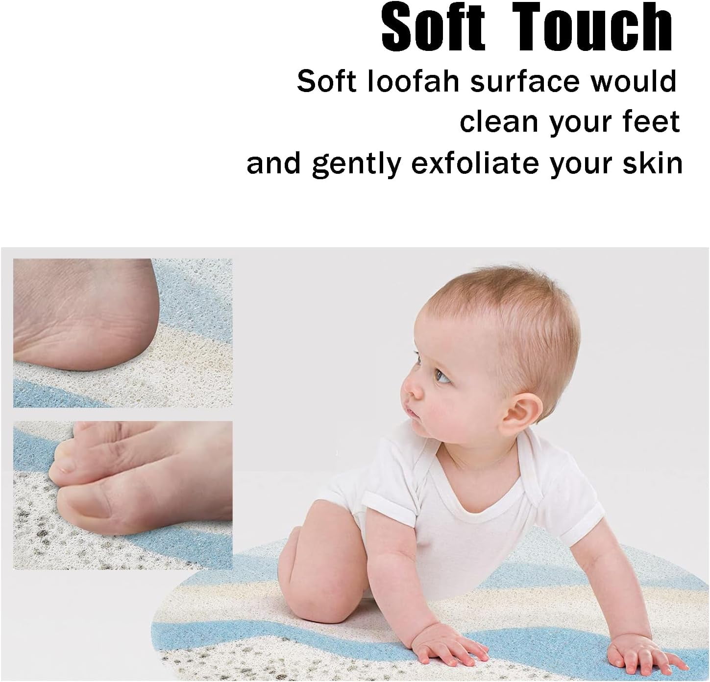 Shower Mat,Safety Comfort Shower Mat Anti Slip with Drain, Machine Washable,Round Bath Mat, 24x24 Inches (Light Blue)