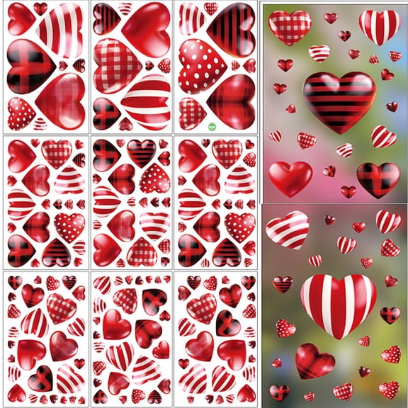 9 Sheets Valentines Day Window Clings,Bexikou Colorful Heart Shaped Reusable Static Window Stickers,Double-Sided Window Decals for Home Wedding Anniversary Party Office Decoration