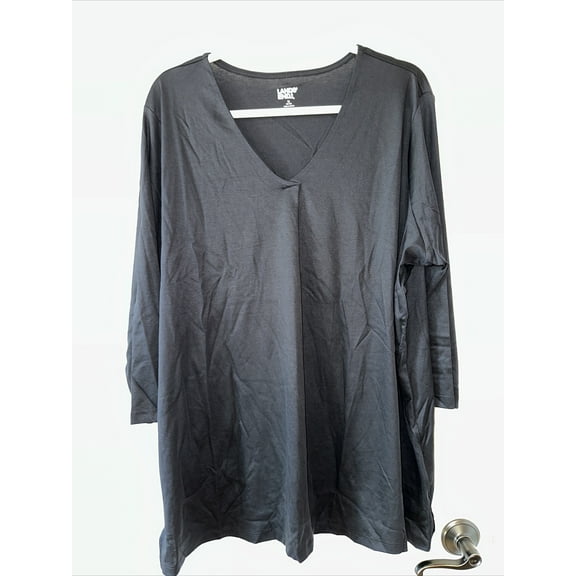 Lands' End Women's 3/4 Sleeve V-Neck Tunic Top, Black