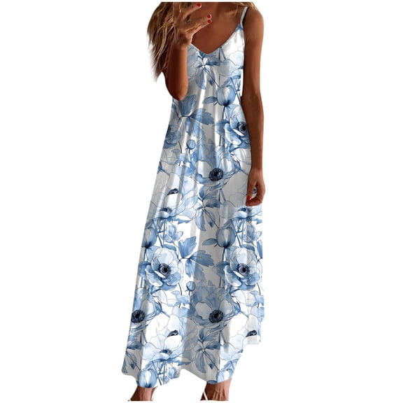 Giftesty Summer Dresses for Women Summer Dresses for Women Print Sleeveless Round Neck Dress Casual Dresses