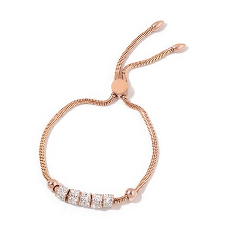 Shop LC White Crystal ION Plated Rose Gold Bolo Bracelet for Women (Best Ion Bracelet Review)