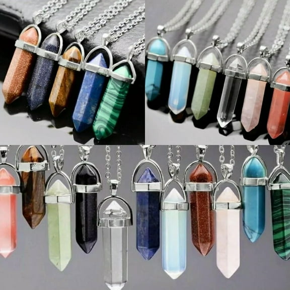 K-KED 50pcs Natural Quartz Chakra Crystal Healing Gemstone Pendant Reiki Necklace