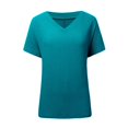thumbnail image 5 of Siilsaa Women's Shirts Casual V Neck Short Sleeve Tops Loose Basic Plain Textured Tee T-Shirt Green,L, 5 of 5