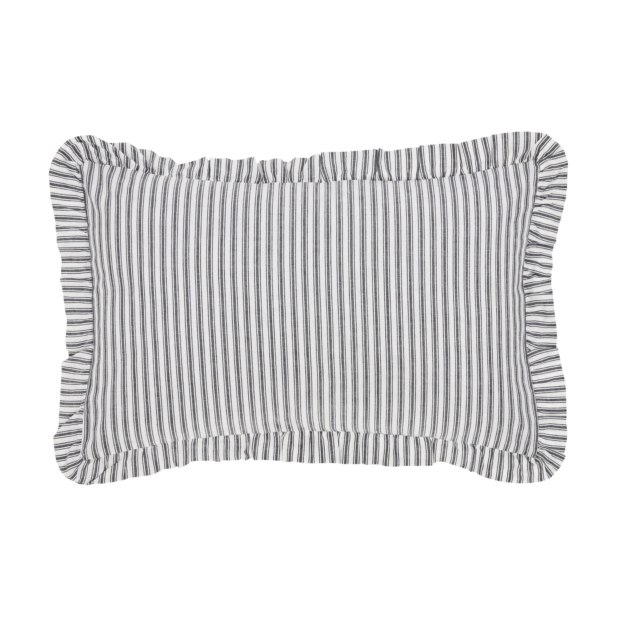 VHC Brands, Sawyer Mill Ruffled Ticking Stripe Pillow, Black, 14x22