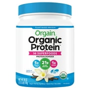 Orgain Organic Plant Based Protein + Superfoods Powder, Vanilla Bean - Vegan, 1.12 lb