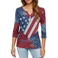 thumbnail image 4 of KDDYLITQ 250th Birthday Shirt Womens 250th Anniversary Printed Button V Neck Tees Usa Flag 3/4 Sleeve Birthday Tops Trendy Clothes Navy XL, 4 of 6