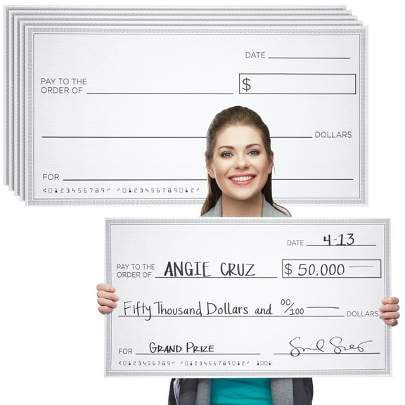 5 Pack Giant Check for Presentations, Awards, Prizes, Fundraisers, Donations, Endowments (30 x 16 In)